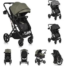 Moni Kombikinderwagen Rafaello 2 in 1, umbaubar, Sportsitz, Fußabdeckung, Tasche grün