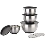 Rosenstein & Söhne 11-teiliges Premium-Rührschüssel-Set mit 3 Reibeaufsätzen, Edelstahl