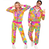 Widmann MILANO Party Fashion - Kostüm Trainingsanzug, Peace & Love Hippie, Neon, Flower Power, 80er Jahre Outfit, Jogginganzug, Faschingskostüme