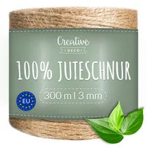 Creative Deco 300m Juteschnur Natur Braun | 985 Fuß | 2-3 mm Dicke 3-Lagig | Jutekordel Jutegarn Hanfschnur Juteband Paketband Stark | Jute Schnur Kordel Seil Für Dekoration, DIY Handwerk, Verpackung