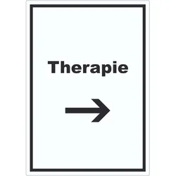 HB-Druck Therapie Aufkleber mit Text und Richtungspfeil rechts Raum Behandlung hochkant A8 (52x74mm)