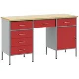 vidaXL Werkbank Werkstattschrank Set 3-teilig Rot und Grau Stahl 150 x 55 x 85 cm, (3-tlg)