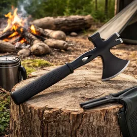 Wiltec 3-in-1 Mehrzweckbeil 350 mm mit Spaltbeil, Hammer, Nageleisen, Brechstange für Outdoor und Baustelle, Überlebenswerkzeug, Axt