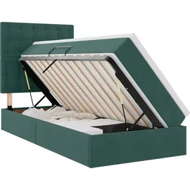 vidaXL Bett mit Stauraum und LED mit LED Dunkelgrün 90 x 200 cm Samt