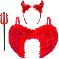 Redstar 3-teiliges Teufelskostüm für Damen, Rote Engelsflügel, Teufelshörner Teufelgabel |Halloween kostüm Damen | Fasching, Mottopartys und Karneval | Teufelszubehör | Kostümidee | Teufel Accessoire