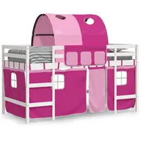 vidaXL Kinderhochbett mit Tunnel Rosa 90x200 cm Massivholz Kiefer