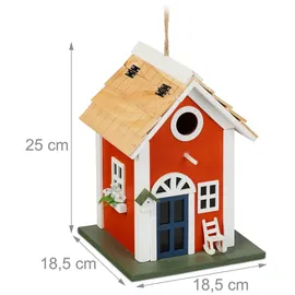 Relaxdays Vogelhaus, Landhausstil, Holz, zum Aufhängen, H x B x T: 25 x 18,5 x 18,5 cm, Vogelvilla für Garten, bunt