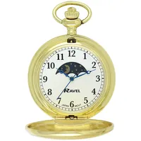 Ravel - Full-Hunter Mondphasen-Taschenuhr mit Edelstahlkette - Goldton