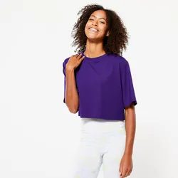T-Shirt Crop Top Damen - dunkellila, violett, L