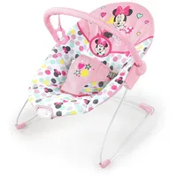 Bright Starts Bright Starts, Disney Baby, Minnie Mouse Spotty Dotty, Babywippe Babyschaukel mit Vibrationen, maschinenwaschbarem Sitzpolster, rutschfesten Füßen, 2 Hängespielzeugen, 0-6 monate