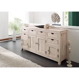 Massivmoebel24 Sideboard 180 x 95 x 45 cm Beige / Weiß