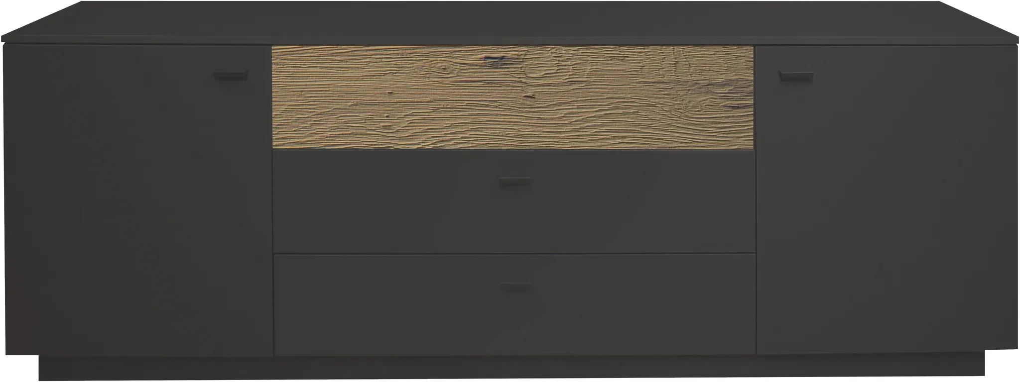 Lowboard MÄUSBACHER, anthrazit matt lack nb, eiche massiv geschruppt, B:207cm H:72cm T:45cm, Holzwerkstoff, Sideboards, Lowboard, B/H/T: 207x72x45, inkl. Beleuchtung