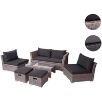 Mendler Poly-Rattan Garnitur HWC-J36, Balkon--Garten--Lounge-Set Sitzgruppe Sofa grau, Kissen schwarz