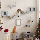 YITAHOME 8 PCS Katzenkletterwand-Set, Stabiles Plüsch-Klettergerät für Katzen, Katzenklettergerüst Spieltürme mit Kratzbäumen, Katzenhaus, Katzenbrücke, Katzentreppe und Hängeball, Hellgrau