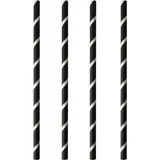 Papstar Shake-Halme, Papier Ø 8 mm, 20 cm schwarz/weiss Stripes Strohhalm, Schwarz,
