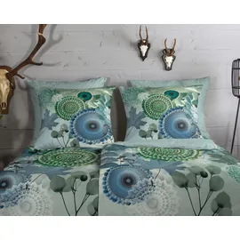 HIP Wendebettwäsche "Iselin", grün, B/L: 155cm x 220cm, 1 Stk., 1 Stk., Flanell, B/L: 80cm x 80cm, 2 Stk., Flanell, Obermaterial: 100% Baumwolle, Bettwäsche, Wendebettwäsche, Flanell, Biber, Winter, Warm, Reißverschluss, Wende, Mandala, Blätter