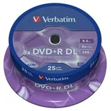 Verbatim DVD+R Double Layer Matt Silver 8.5GB, 25er Pack Spindel, DVD Rohlinge beschreibbar, 8-fache Brenngeschwindigkeit & Hardcoat Scratch Guard, Rohlinge DVD-R, DVD leer