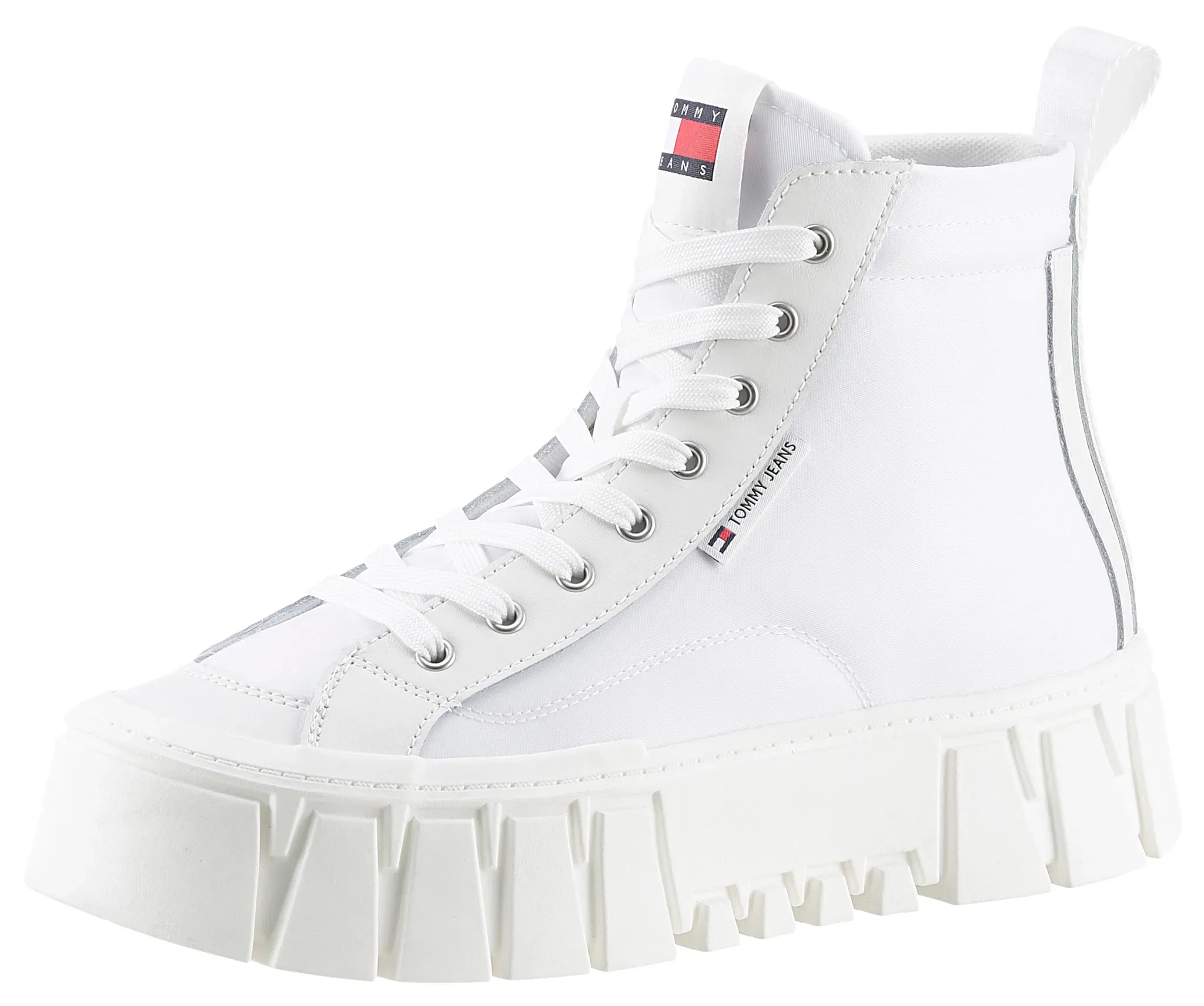 Tommy Jeans Plateausneaker »TJW VULC FLATFORM MC MIX MEDIA«, Freizeitschuh, Halbschuh, Schnürschuh, Logoflagge an der Zunge TOMMY JEANS ecru 41