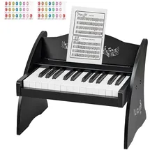 Vevor Kinder Keyboard, 25 Tasten, Digitales Holzpiano, Holzklavier ab 3 Jahren, Mini-Musikinstrument mit Realistischem Klang, Dual-Power, Einstellbare Lautstärke, Musikalische Früherziehung, Schwarz