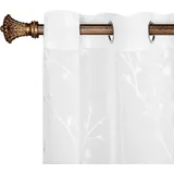Woltu 2er Set Gardinen transparent Blumen Stickerei mit Ösen Leinen Optik, Doppelpack Ösenschal Vorhang Voile Fensterschal Dekoschal für Wohnzimmer Schlafzimmer, 140x225 cm, Weiß