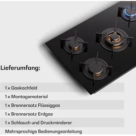 Klarstein Gaskocher 5 Flammig, Einbau-Gaskocher für Innenbereich & Wohnmobil, 10400W Edelstahl-Gaskocher, 5 Flammen Gaskocher, Gasherde mit Snapjet-Brenner,