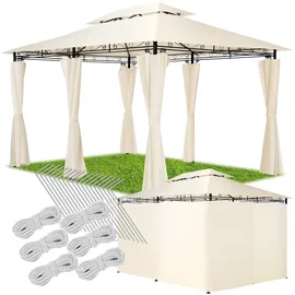 Tectake Luxus Gartenpavillon 4 x 3 m inkl. 6 Seitenteile creme