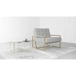 s-style möbel Loungesessel Mit Goldenen Füßen Aus Grau, Bouclé-stoff