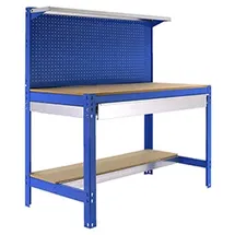 Simonrack Werkbank für Werkstatt, 910x610 mm, Lochwand und Schublade, Tragfähigkeit 400 kg, Blau)