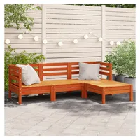 vidaXL Gartensofa 3-Sitzer mit Hocker Wachsbraun Massivholz Kiefer