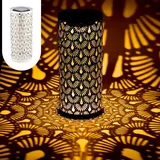 Marrakesch Orient & Mediterran Interior Marrakesch Solarlaternen Solarlampen für außen mit Henkel aus Metall 30cm Groß | Boho Deko Outdoor Solar LED Laterne Wetterfest Fava Weiss IP65 Wasserdicht als Gartendeko im Garten