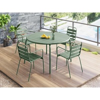 MYLIA Garten-Essgruppe: Tisch D. 110 cm + 4 stapelbare Sessel - Metall - Grün - MIRMANDE von MYLIA
