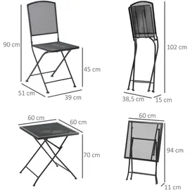 Homcom Outsunny 3-teiliges Bistro-Set Garnitur Sitzgruppe klappbar für Garten Balkon - Grau