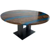 aea Runder Esstisch River Table Echtes Holz Flusstisch 150cm Tische Epoxidharz Neu - Braun/Blau