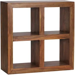 KADIMA DESIGN Sheesham Standregal: Massivholz, einzigartige Maserung, 4 Fächer, 82x82x34 cm.