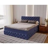 Kaiser Möbel Boxspringbett Chesterfield-Kontinentalbett Luxury Stoff Royal Velvet (Bett-Set mit Matratze und Topper), Bettkasten und Topper und Matratze blau 120 cm x 200 cm
