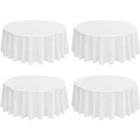 4 Stück Runde Tischdecken - 229 cm Weiß Polyester Tischdecke für Runden Tisch, Pflegeleicht Waschbare Stoff Tischdecke, Flecken und Knitterfrei Polyester Tischdecke für Hochzeits Bankett Party