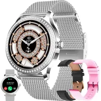 Smartwatch Damen mit Telefonfunktion, 3 Uhrenarmbänder, 1.28" AMOLED mit Schlafmonitor, SpO2, Menstruationszyklus, 100+Sportmodi Android IOS - Silber