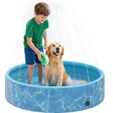 Faltbarer Hundepool Mit Springbrunnen Und Wasserkissen, 120 X 30 Cm Durchmesser, Blau