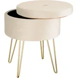 Tectake tectake® Sitzhocker Ava gepolstert in Samtoptik 300kg mit Stauraum, rund, beige