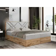 MKS Meble Boxspringbett 180x200 mit Bettkasten, Polsterbett 180x200 mit Matratze H3, Boxspringbett 180x200 mit Kopfteil, Boxspringbett mit Massivholz - Gunar... - Hellgrau