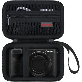 Elonbo Tragetasche für Canon PowerShot V1 Digitalkamera, Harte Reisetasche für Canon V1 Kamera und Zubehör, SD-Kartenleser, Netztasche für Ladegerät, Schwarz