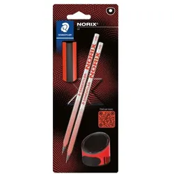 Staedtler 4-tlg. Bleistift-Set »NORIX« HB mit Radiergummi und Spitzdose orange
