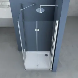 SoGood doporro Eck-Duschkabine Eckdusche mit Falttür Ravenna27 90x80x190cm Duschabtrennung ESG-Sicherheitsglas Klarglas inkl. Easy-Clean-Beschichtung - Transparent