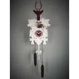 CLOCKVILLA HETTICH-UHREN Clockvilla Moderne Kuckucksuhr Design Quarz Uhr Hirschkopf Kukuksuhr weiß rot Cuckoo Clock
