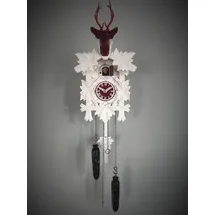 CLOCKVILLA HETTICH-UHREN Clockvilla Moderne Kuckucksuhr Design Quarz Uhr Hirschkopf Kukuksuhr weiß rot Cuckoo Clock