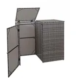 MCW 2er-Mülltonnenverkleidung MCW-E25, Mülltonnenbox Mülltonnenabdeckung, Poly-Rattan 2x120l grau
