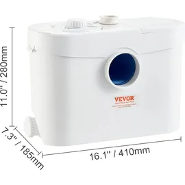 Vevor Hebeanlage, 700 W, 9600 l/h Durchfluss, 10 m Förderhöhe, Zerkleinerer-Abwasserpumpe mit 3 Wassereinlässen für Toilette, Keller, Küche, W...