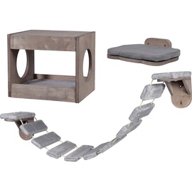 Dobar Holz-Katzenmöbel-Set 3-teilig mit Katzenhöhle, Katzenleiter und Katzenbett