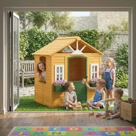 aiyaplay Spielhaus mit Tür und Fenster 134,5 x 97 x 150 cm Braun