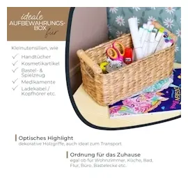 HMF Aufbewahrungskorb Badezimmer, Korb geflochten aus Wasserhyazinthe mit Holzgriffen, 30 x 15 x 13 cm